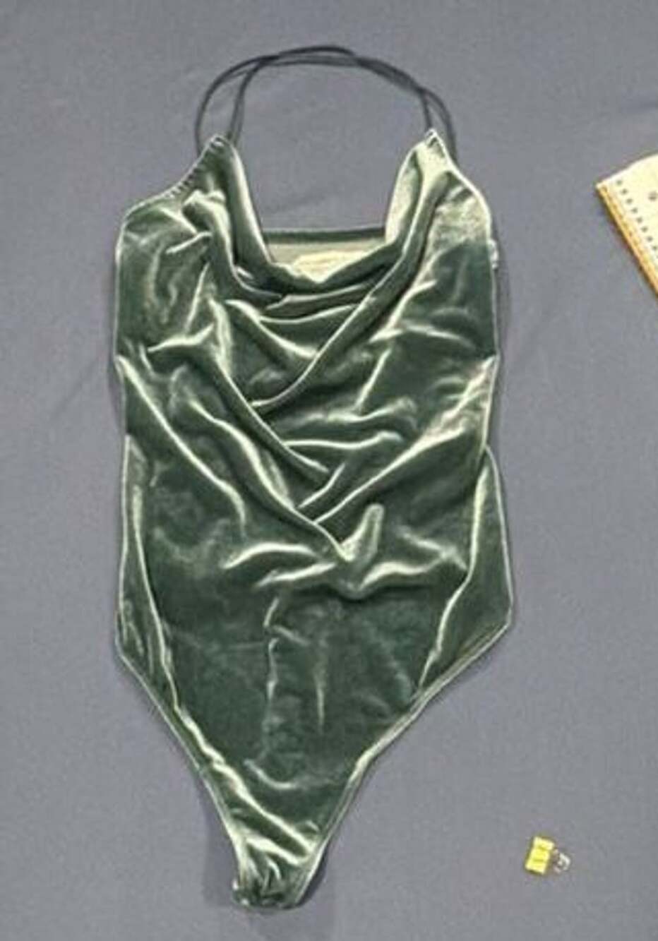 Abercrombie & Fitch Velvet Cowl Neck Bodysuit Green